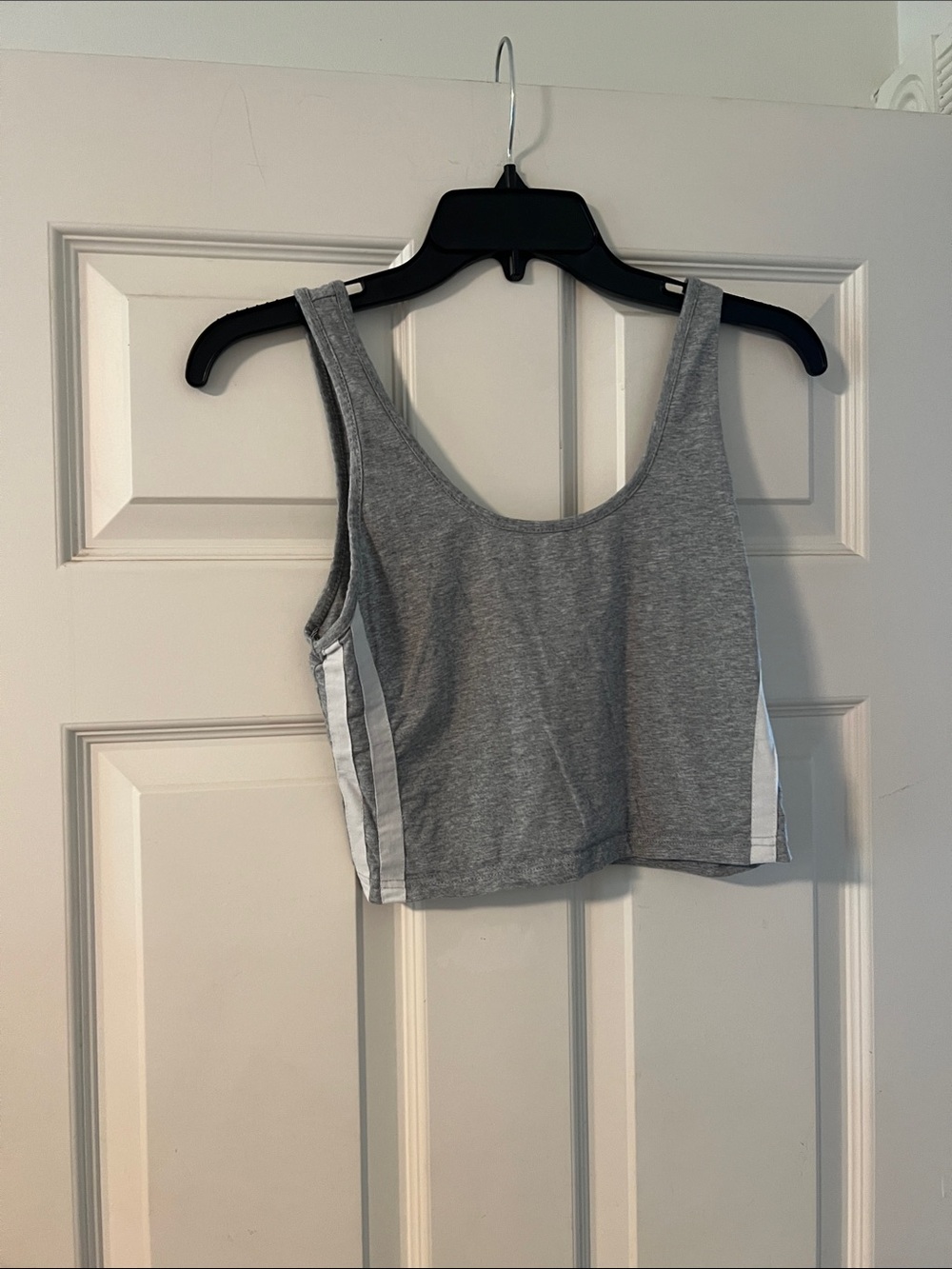 Grey Crop Tank Top with White Side Stripes